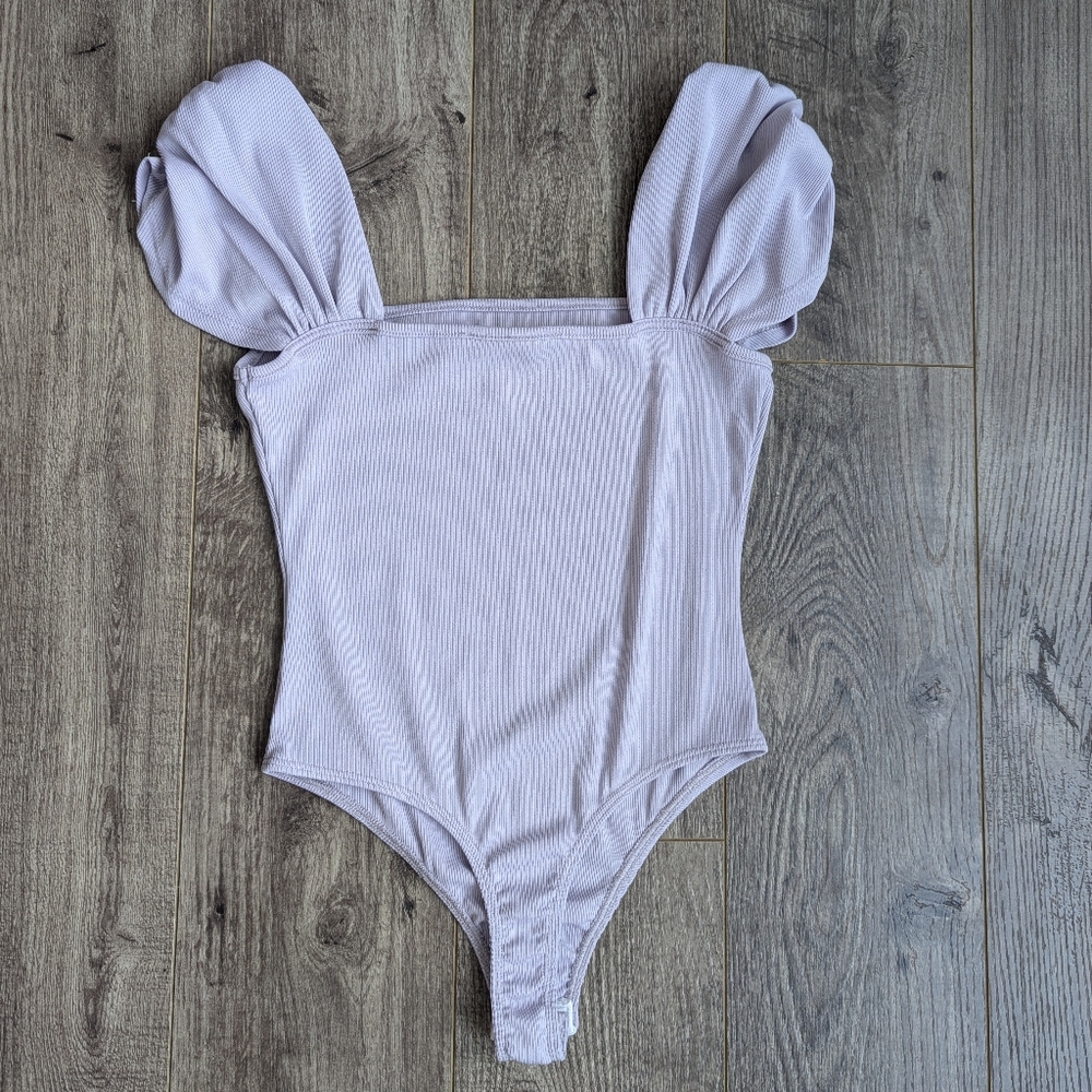 Saints & Hearts Lavender Ribbed Bodysuit Puffed Sleeves